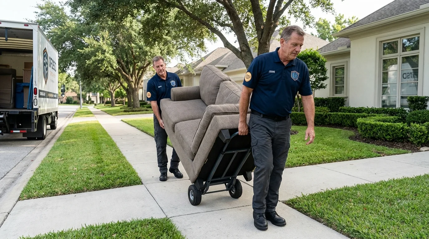 Local residential moving crew loading furniture in Colbert, OK